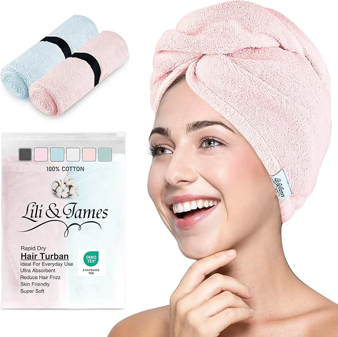 Breathable Cotton Hair Towel Wrap for Women Kids Quick Dry Soft Absorbent 420-GSM