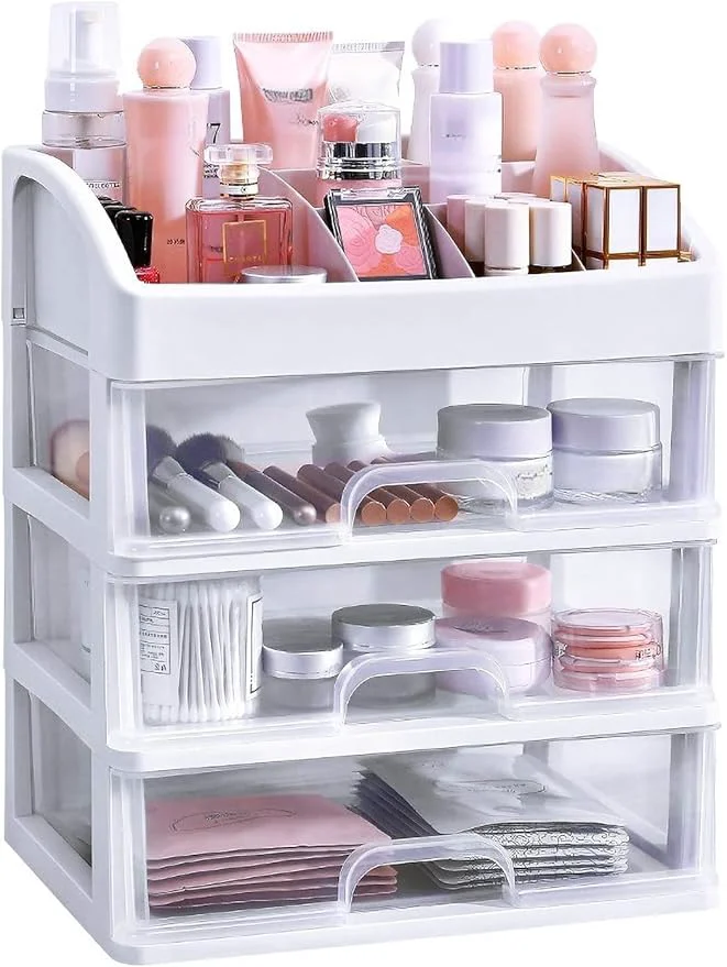 Fine Crafted Simbuy Makeup Organizer with 3 Drawers Bathroom Vanity Countertop Storage Natural