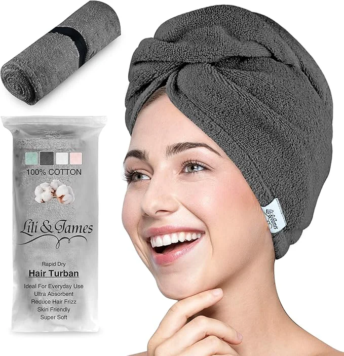 Premium Lili James Cotton Hair Towel Wrap Quick Dry Super Absorbent Turban Head Verified