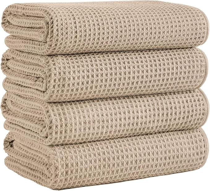 Optimized Microfiber Waffle Bath Towels 4 Pieces Fast Drying Lint 430 GSM Superior