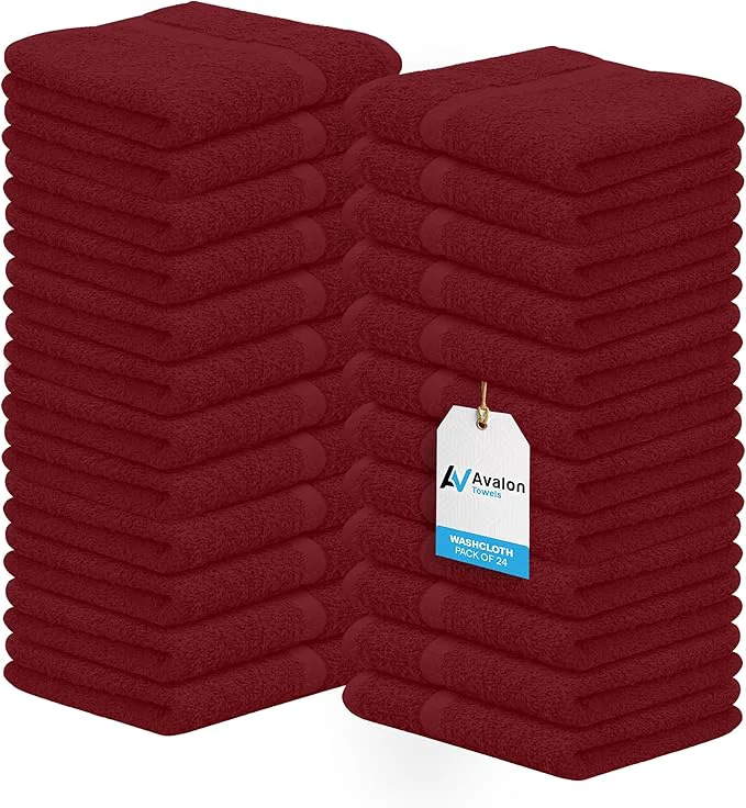 Smart Avalon Towels Cotton Washcloths 24-Pack – 12 x 12 Inch Red Super Soft Fine Crafted
