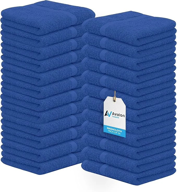 Innovative Avalon Towels Cotton Washcloths 24-Pack – 12 x 12 Inch Blue Super Soft Lightweight