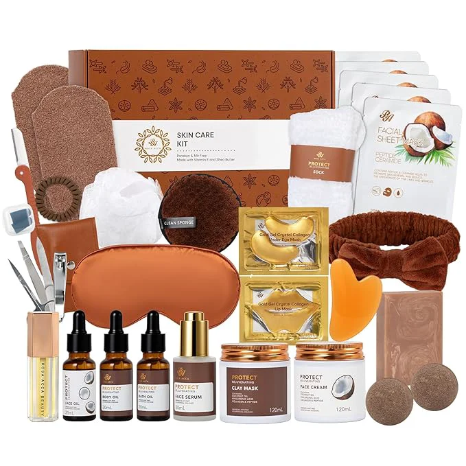 First-Class Mother's Day Gifts Coconut 32 Pcs Facial Skin Care Kit Home Spa Self-Care Fine Crafted