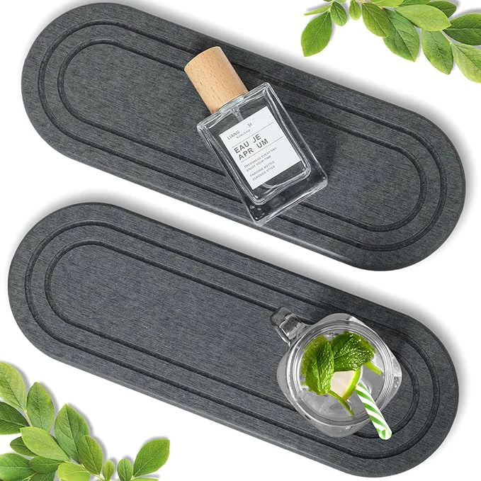Professional 2PCS Water Absorbing Stone Tray Fast Drying Diatomite Stone Sink Tray Unique