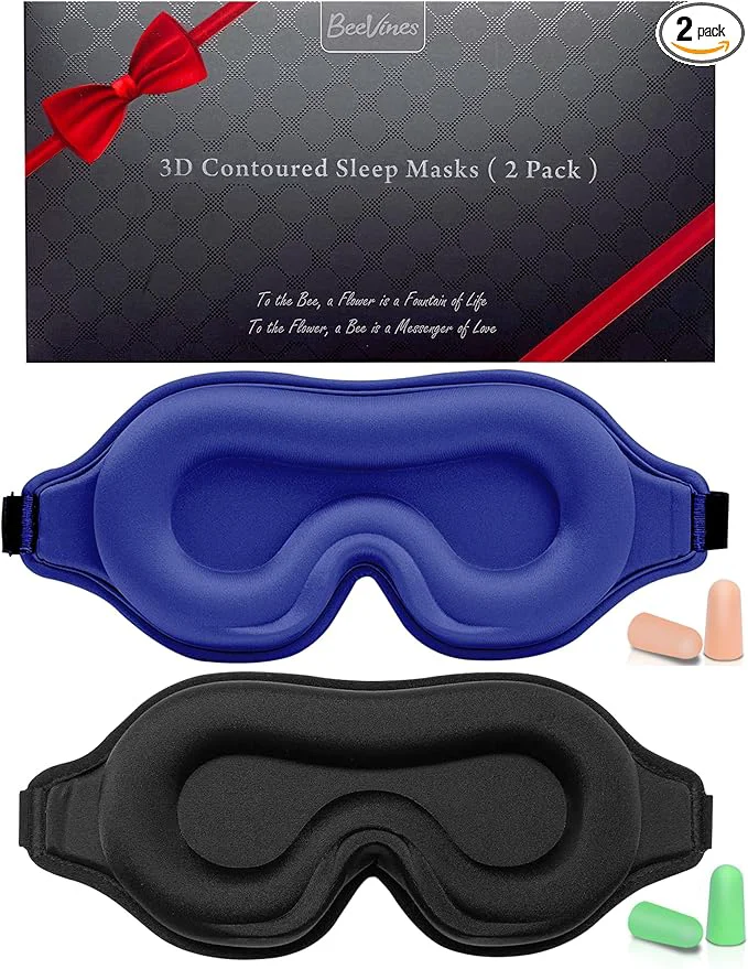 Recyclable BeeVines Sleep Mask 2 Pack 3D Contoured Sleeping Eye Masks Flexible
