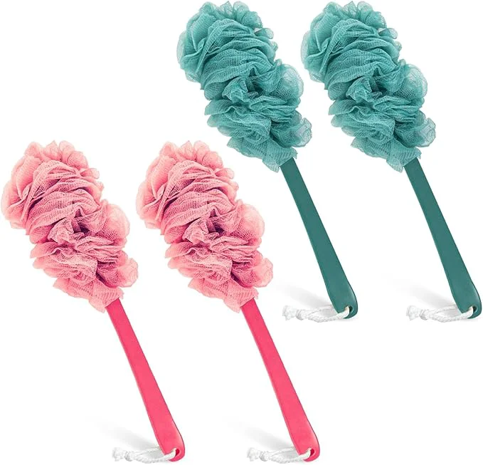 Convenient Back Scrubber for Shower Qewro Loofah on a Stick as Shower Brush Exfoliating Luxury