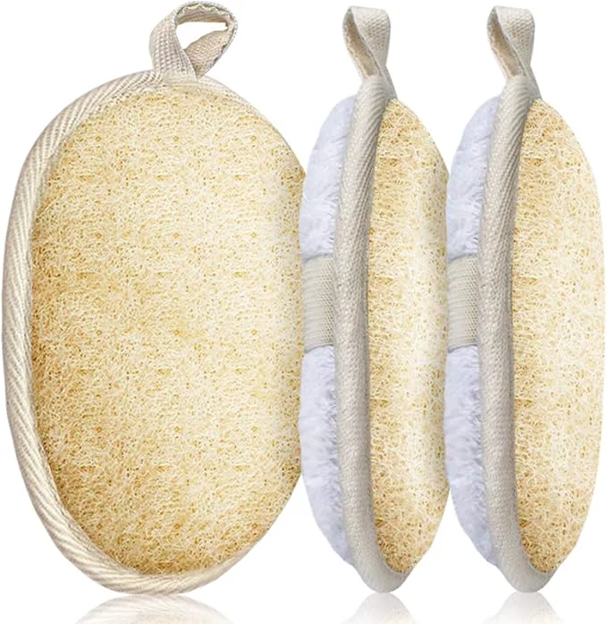 Premium Material 3 Packs Exfoliating Loofah Sponge Pads Large 5 x 7 - Natural Luffa and Efficient