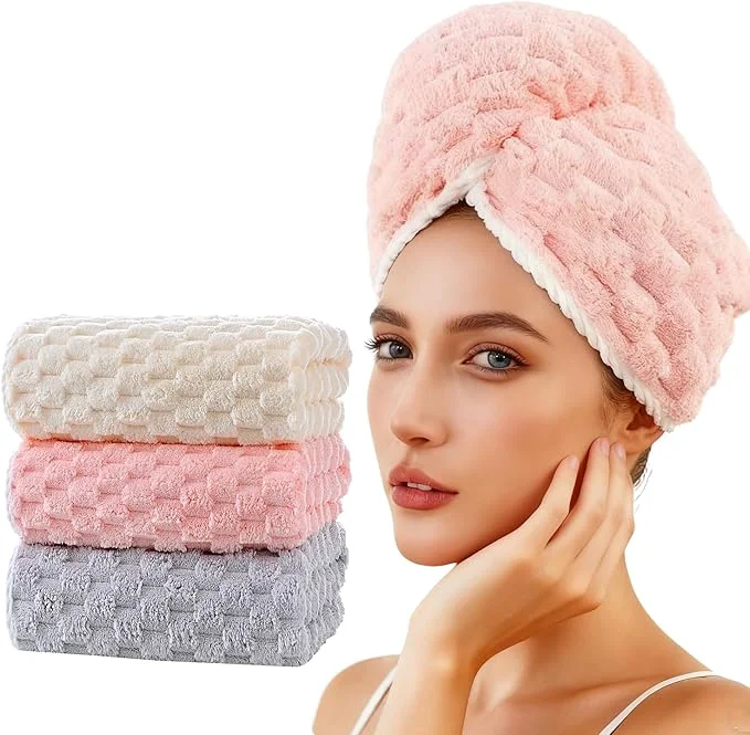 Expertly Made 3 Pack Large Microfiber Hair Towels Soft