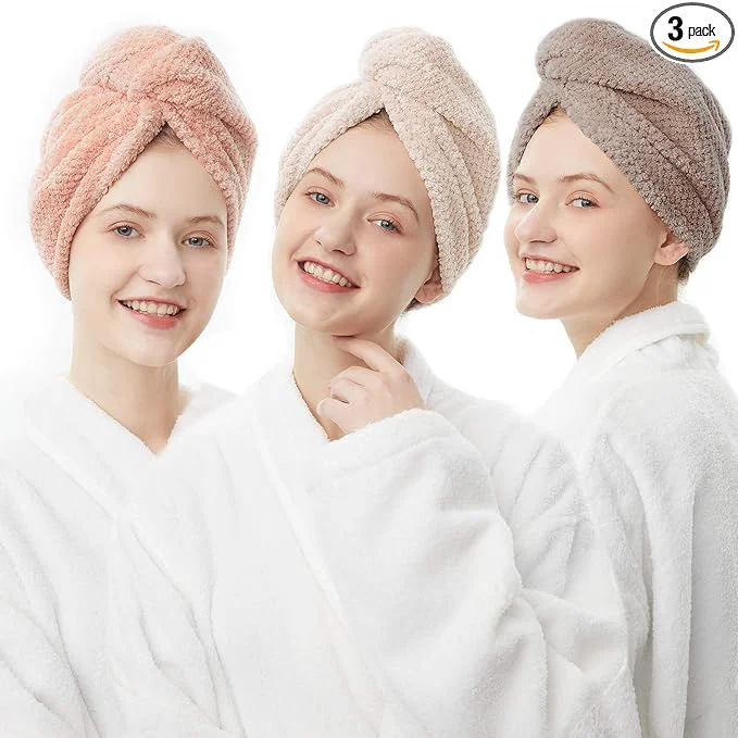 World-Class ELLEWIN Hair Towel Wrap 3 Pack Microfiber Hair Drying Shower Turban Solid