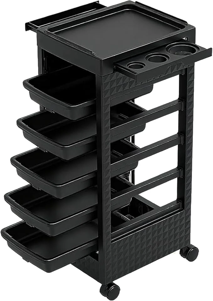 Green Salon Trolley Cart with Wheels 5 Drawers Salon Rolling Stations Durable