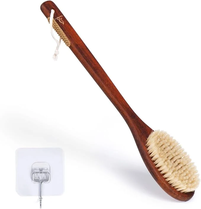 Sustainable Wooden Bath Brush with Gentle Bristles Long Handle Versatile