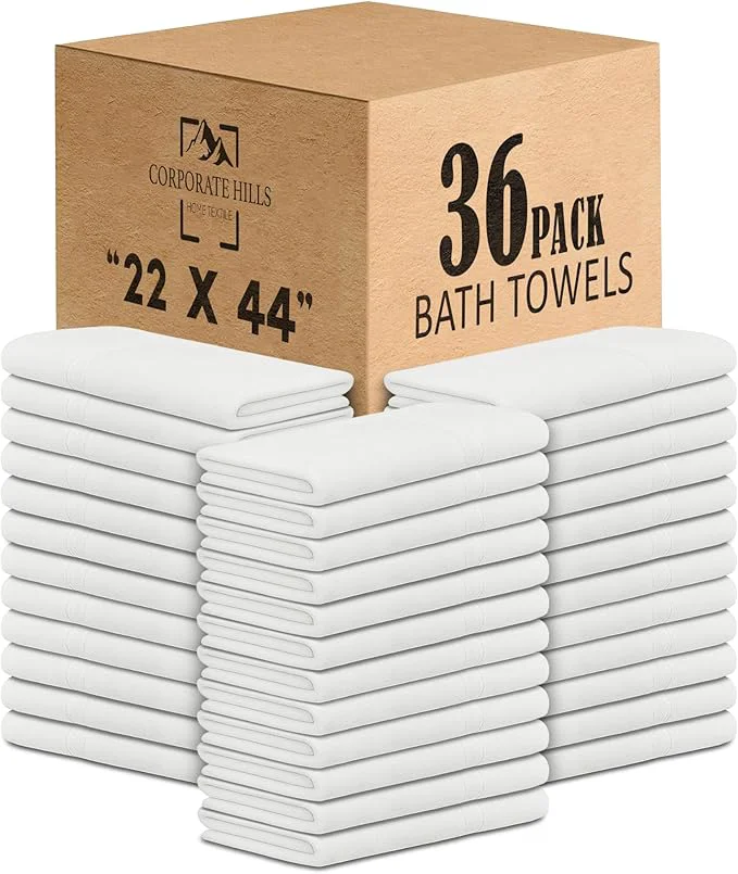 Consistent CH White Bath Towels Bulk Pack of 36 – Pure Cotton Lightweight Absorbent Versatile