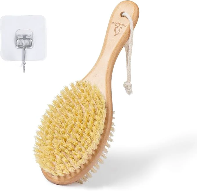 Consistent Short-Handle Dual-Sided Bath Massage Brush Soft Boar Firm Sisal Bristles Fine
