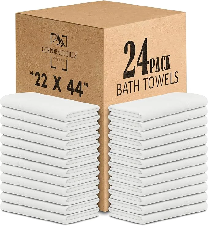 Fashionable CH White Bath Towels Bulk Pack of 24 – Pure Cotton Lightweight Absorbent Contemporary