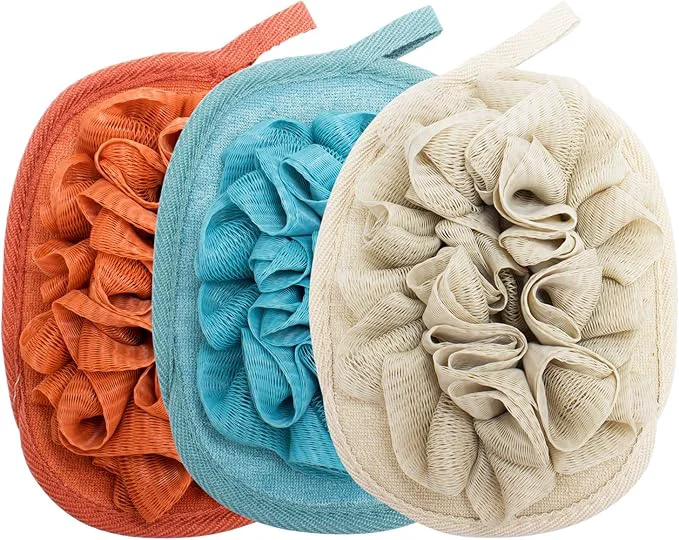 Professional 3 Pack Body Sponge Brushes Pouf Mesh Brush Shower Glove Solid