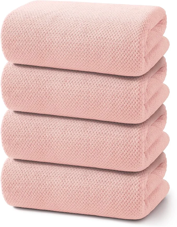 High-Quality REDKISS 4 Pack Pink Bath Towels 35 x 70 in Extra Large Coral Fleece Bath Towel Practical