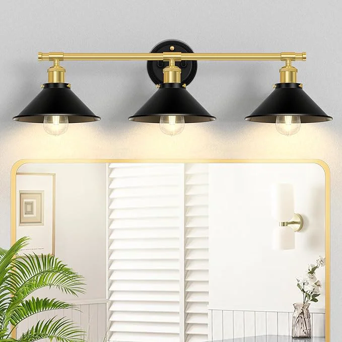 Exclusive Licperron 3-Light Black and Gold Bathroom Lighting Fixtures Farmhouse Vanity Certified