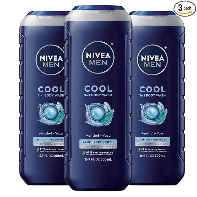 Elite NIVEA MEN Cool Body Wash Icy Menthol and Yuzu Scent 3-in-1 Men's Body Wash Original Design