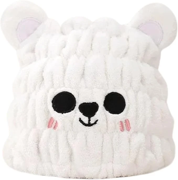 Functional Microfiber Hair Towel Wrap for Kids Snow Bear Dry Hair Cap Suck Water Practical