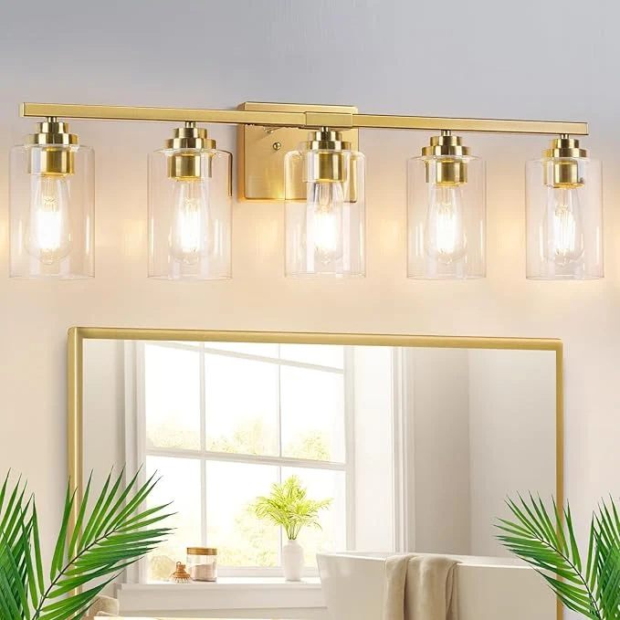 Durable VerRon 5-Light Gold Bathroom Light Fixtures Brushed Gold Wall Light Fixture Modern