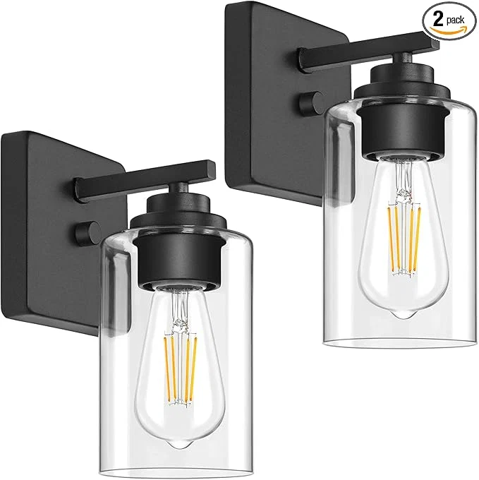 Stylish Set of 2 Wall Sconces for Bathroom Modern Vanity Light Fixtures Matte Black Secure
