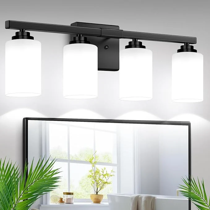 Natural 4-Light Bathroom Light Fixtures Matte Black Light Fixture Classic Wall Light First-Class