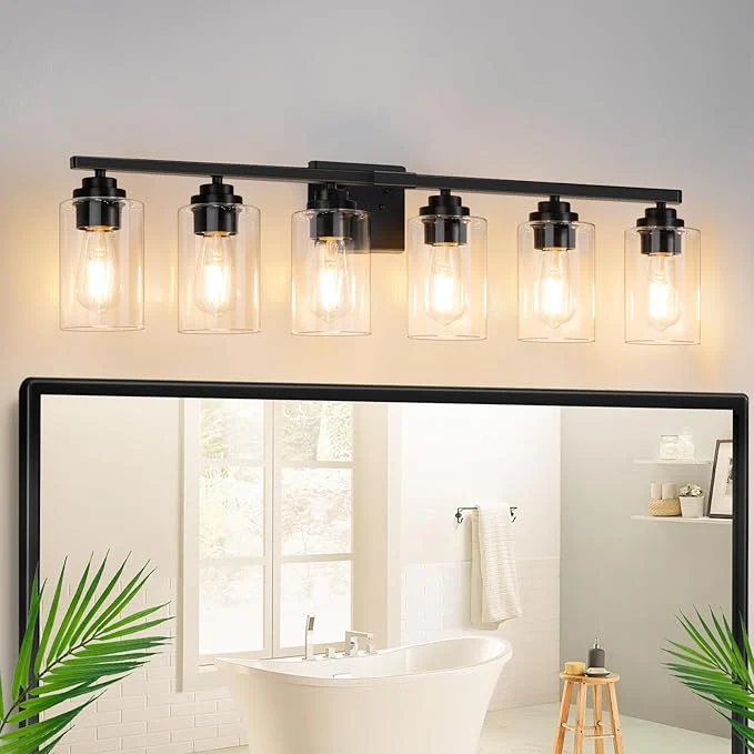 Relaxed 6-Light Bathroom Light Fixtures Matte Black Light Fixture Classic Wall Light Environmentally Friendly