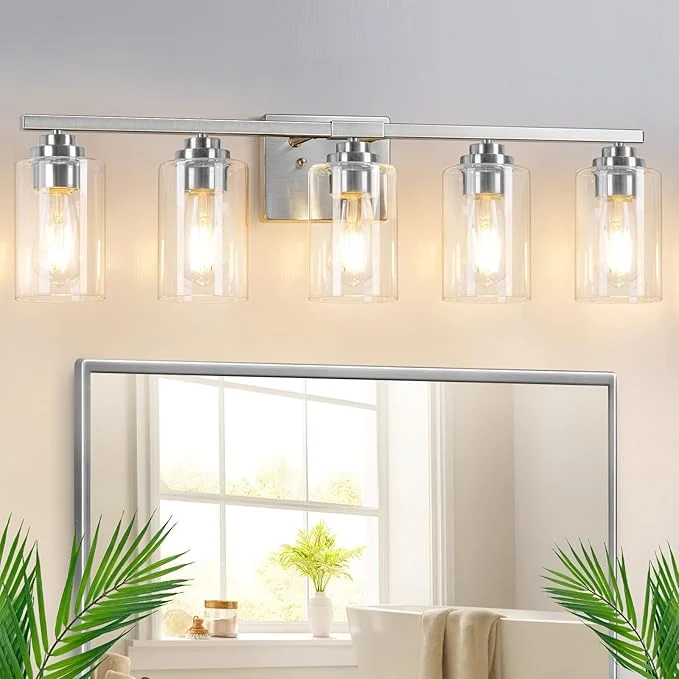 Solid 5-Light Bathroom Light Fixtures Brushed Nickel Light Fixture Classic Wall Elite