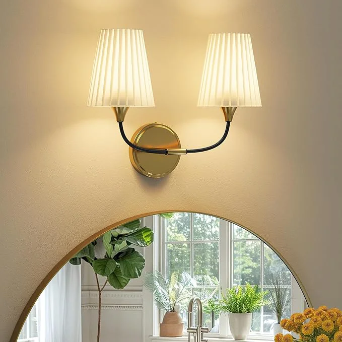 Specialty Bathroom Vanity Light with Fabric Shade 2-Light Bathroom Vanity Light Over Lightweight