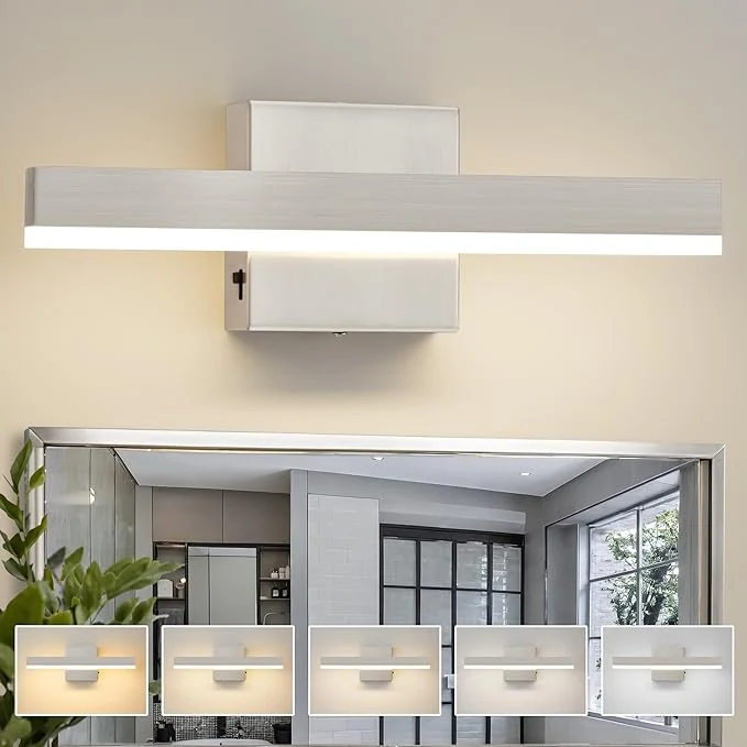 Carefully Designed Nickel Bathroom Vanity Light 15.75 inch 14W Dimmable 5CCT LED Bathroom Light Powerful