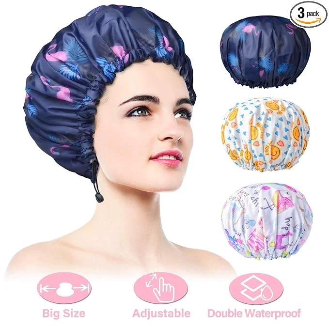 Relaxed 3 Pack Extra Large Double Layer Adjustable Shower Caps Proven