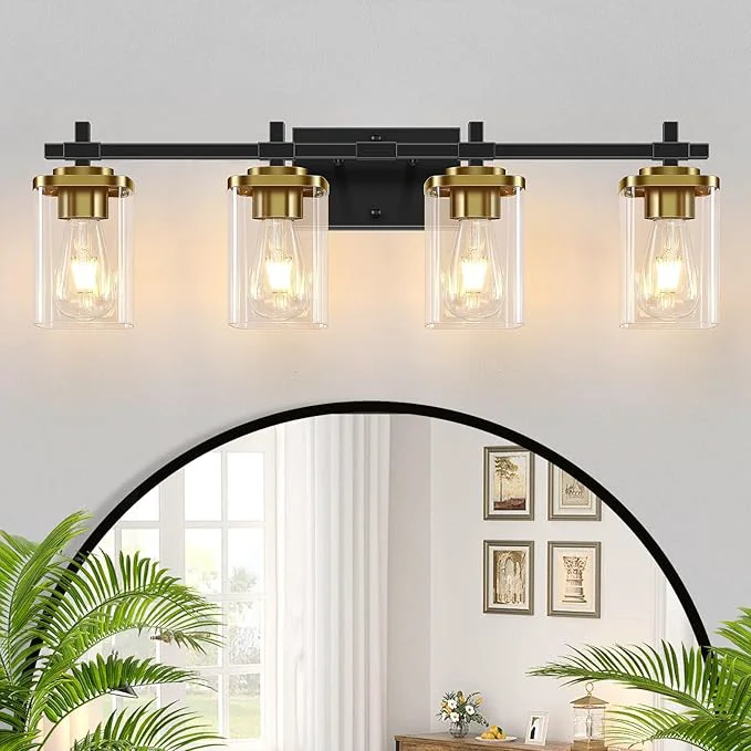 Environmentally Friendly 4-Lights Black and Gold Bathroom Vanity Light Modern Bathroom Wall Sconces Original Design