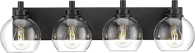 Environmentally Friendly Bathroom Light Fixtures 4 Light Matte Black Vanity Light 26 Inch Modern Wall Classic