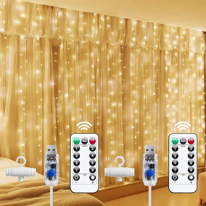 Quality Brightown 300 LED Fairy Curtain Lights 9.8ft x 9.8ft String Lights USB Plug High-Performance
