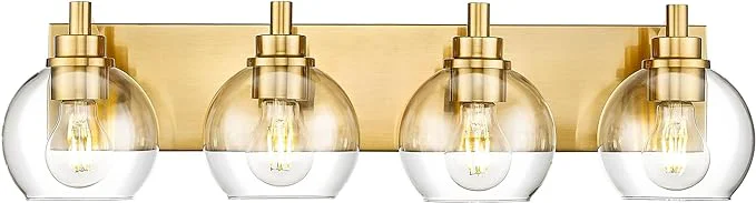 Effective Bathroom Light Fixtures 4 Light Brushed Gold Vanity Light 26 Inch Modern Wall Organic