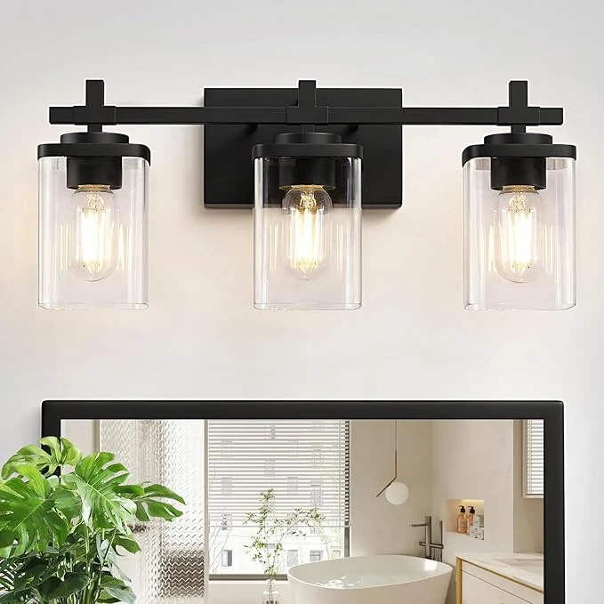High-Grade 3-Lights Bathroom Vanity Light Fixtures Modern Black Vanity Lights Over Mirror Elite