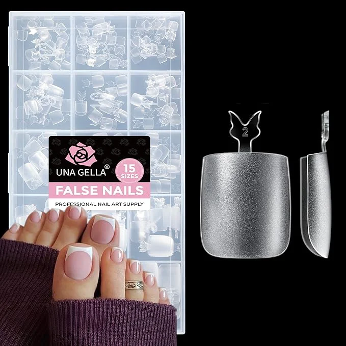 Selected UNA GELLA Square Toe Nail Tips 216Pcs 15Sizes Full Cover Long Wider Toe Nail Elite