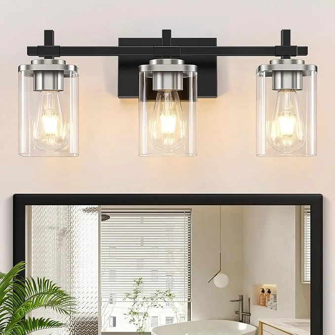 Durable 3-Lights Black and Brushed Nickel Bathroom Light Fixtures Modern Black and Genuine