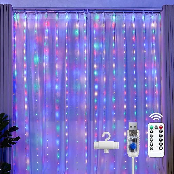 Quality Brightown 300 LED Fairy Curtain Lights Curtain String Lights USB Plug in 8 Breathable