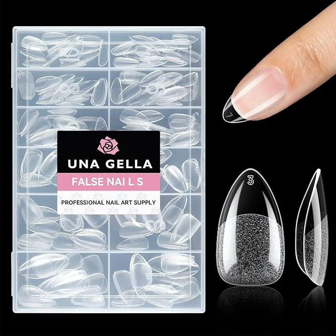 Quality UNA GELLA Short Almond Fake Nails 216pcs Pre-shape Gel Acrylic Nail Tips Effective