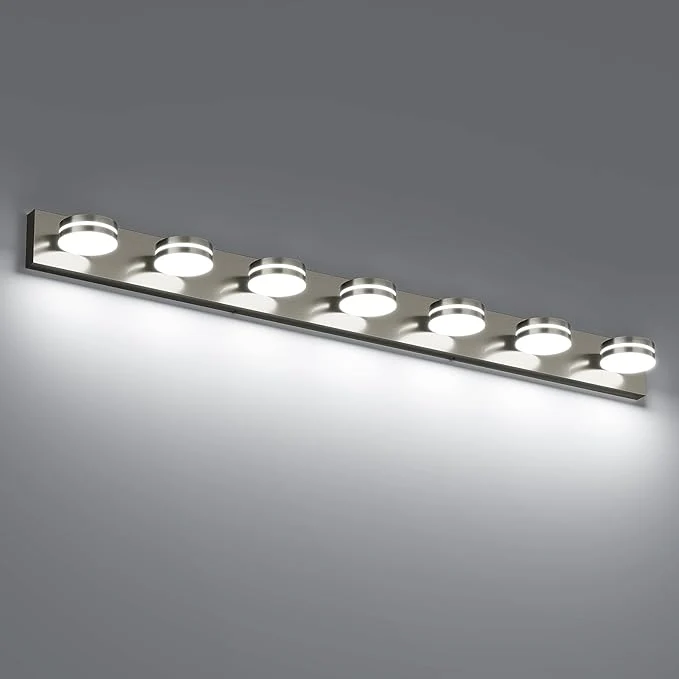 Professional 55.12inch Brushed Nickel Vanity Light Fixtures 7 Light LED Bathroom Vanity Sophisticated