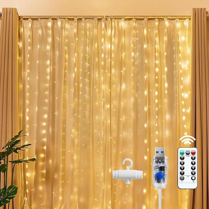 Trendy Brightown 300 LED Fairy Curtain Lights 9.8ft x 9.8ft Warm White Curtain String High-Grade