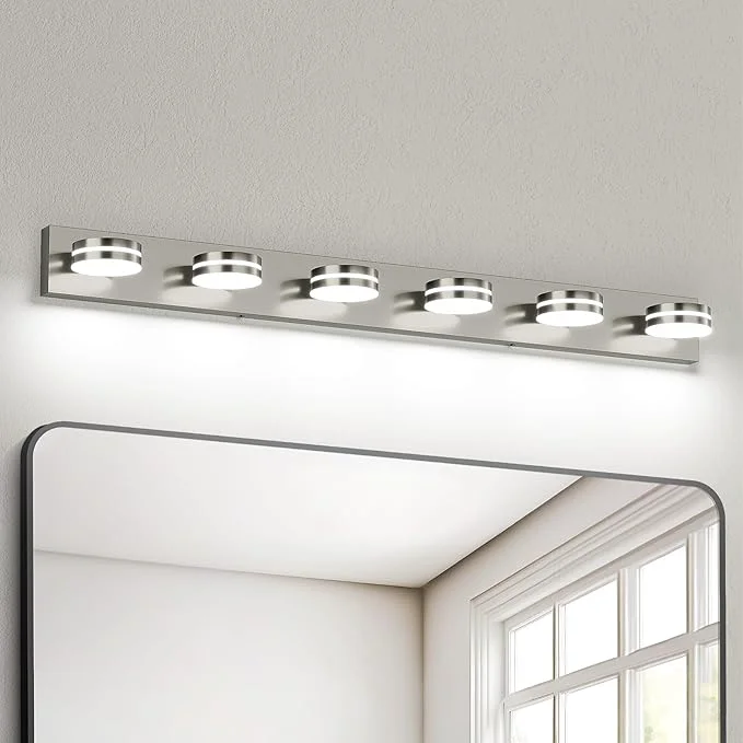 Green 6-Light Nickel Bathroom Vanity Light Over Mirror LED Vanity Lighting Fixtures Reusable