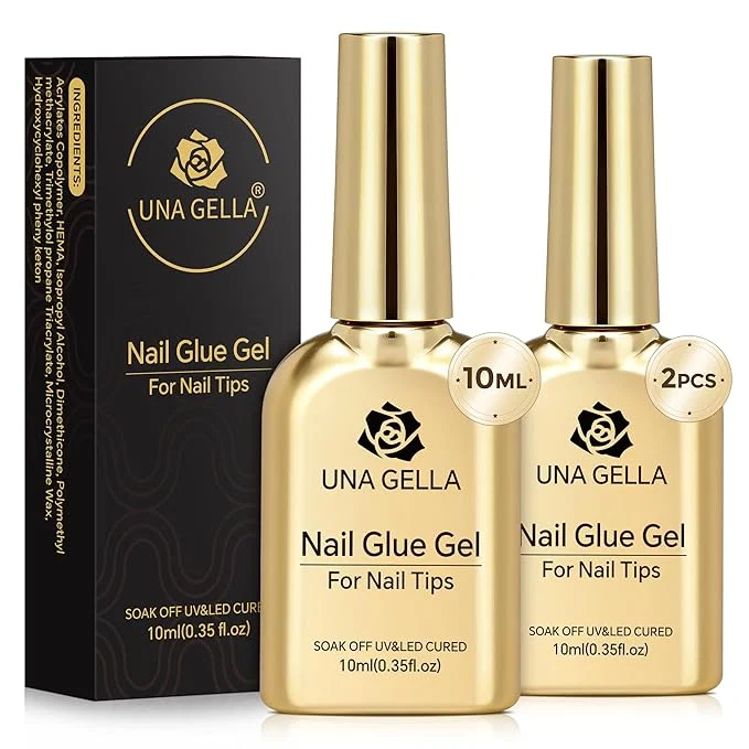 Innovative UNA GELLA 9 in 1 Gel Nail Glue for Clear Acrylic Nails Tips 2Pcs 10ml Long Smooth