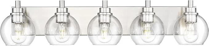 Consistent Bathroom Light Fixtures 5 Light Brushed Nickel Vanity Light 32 Inch Modern Easy-to-Use