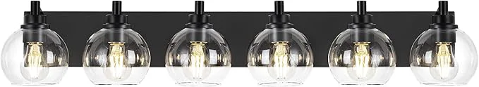 Relaxed Bathroom Light Fixtures 6 Light Matte Black Vanity Light 38 Inch Modern Wall Clean