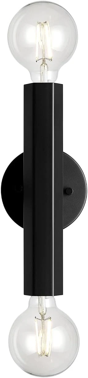 Contemporary Globe Electric 2-Light Vanity Light Matte Black Hexagonal Bar Minimalist Expertly Made