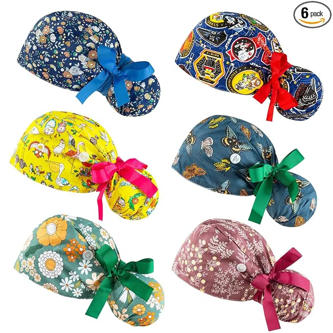 Fine Crafted Scrub Caps Women Bouffant Scrub Hats Caps Nurses Adjustable Working Cap Original Design