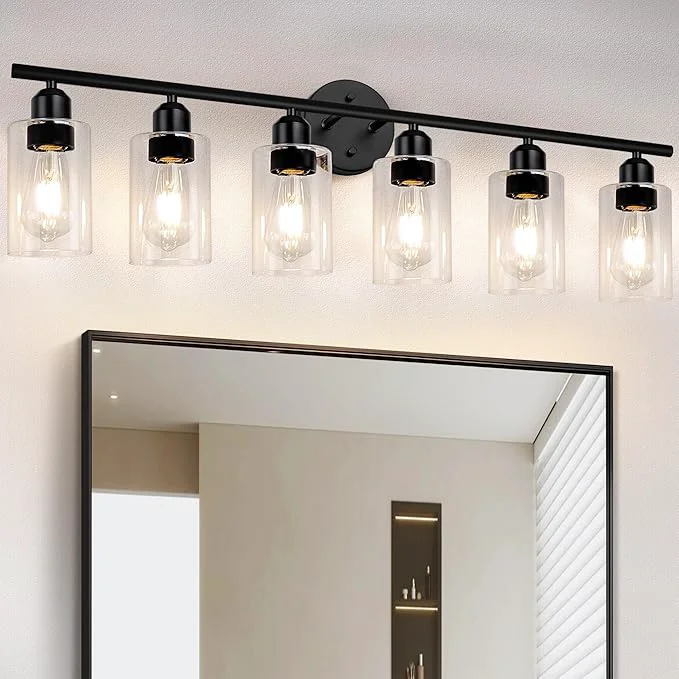 First-Class Espird 6 Lights Bathroom Vanity Light Fixtures Matte Black Rustic Farmhouse Refined