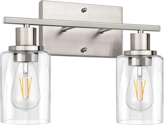 Unique ShineTech 2-Light Bathroom Vanity Light Fixture Brushed Nickel Bathroom Light Functional
